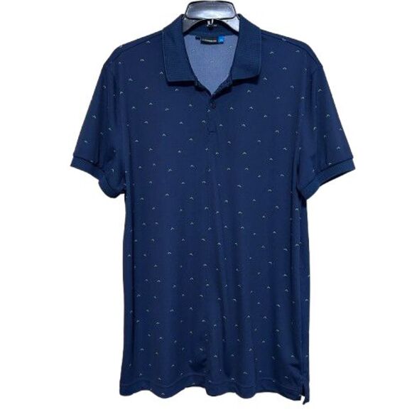 J Lindeberg Polo Shirt Mens Large Navy Blue Green Golf Performance Tech - Picture 1 of 5